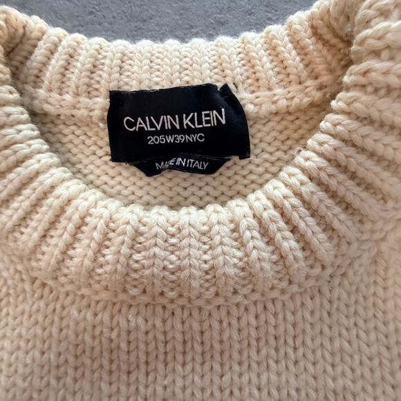 CALVIN KLEIN 205W39THNYC Men's Wool Cream and Red Crew - M - Picture 3 of 6